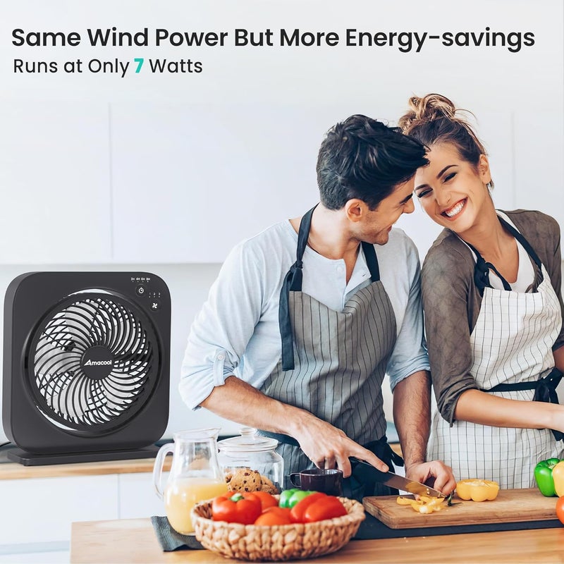 AMACOOL Table Fan, 12 inch Box Fan with 3 Adjustable Speeds & 8HRS Timer, 270° Pivoting Quiet Air Circulator, Desktop Fan for Bedroom Bathroom Kitchen Office, AC Adapter Included-Black - Image 3